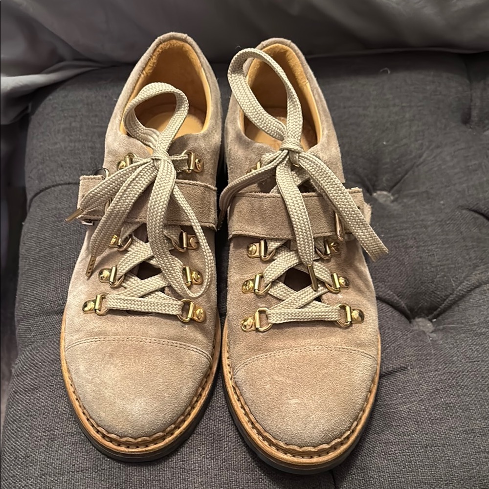 Beige Suede Lace-Up Shoes